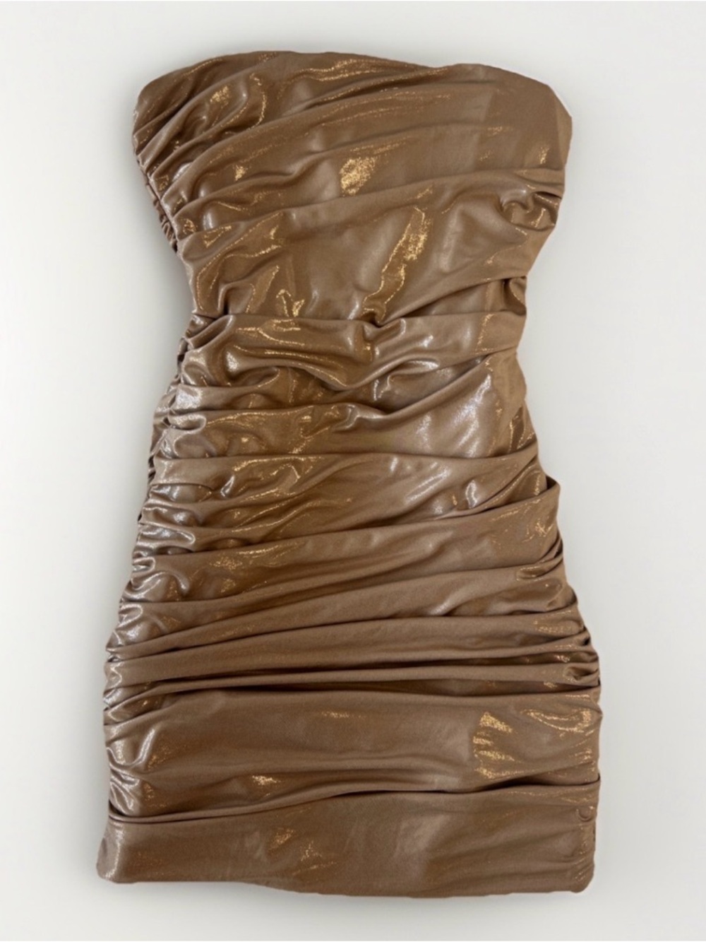 Zara Gold Shimmer Ruched Strapless Structured Bustier Mini Dress Size Small